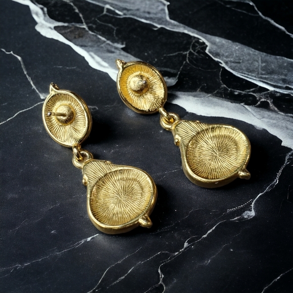 New Byzantine Revival Topaz Ruby Cabochon Dangle Earrings - Picture 3 of 4